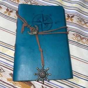Hand Crafted Leather Travel Journal w/ Anchor & Captain Wheel 90 Parchment Pages